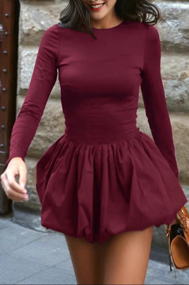 red Flower bud backless long-sleeved mini dress