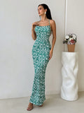 maria green Backless fishtail floral print maxi dress