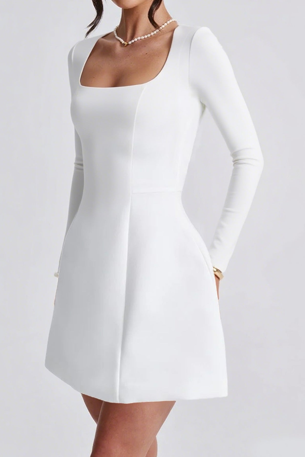 white long sleeves A-line mini dress