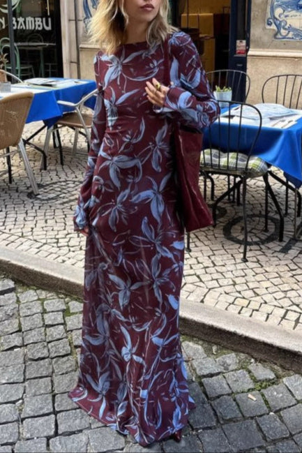 Long Sleeve Printed maxi dress