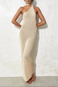 apricot Halter-neck knitted maxi dress