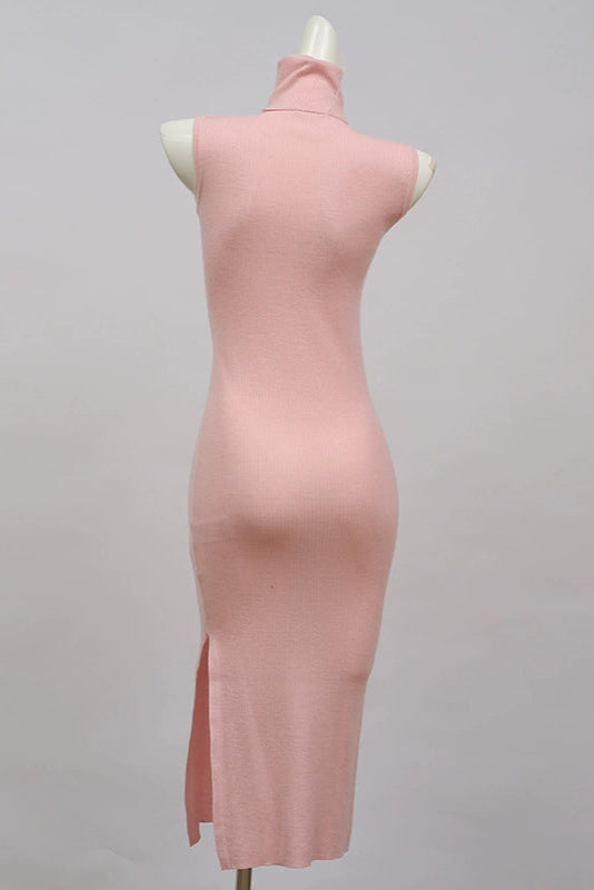 high-neck sleeveless knitted dress