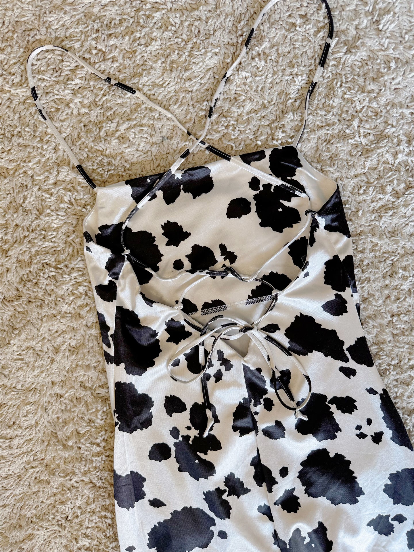 cow lace-up backless slit suspender dress