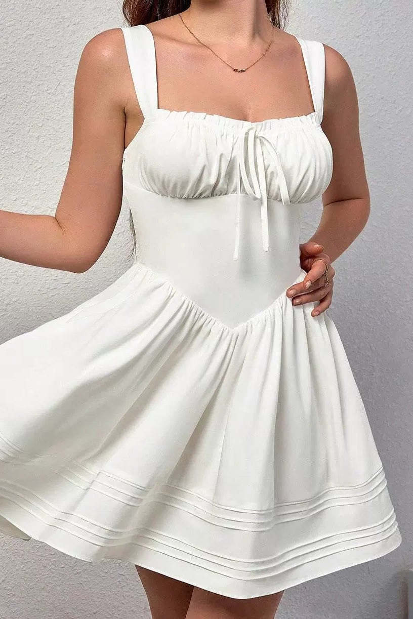 white suspender A-line mini dress