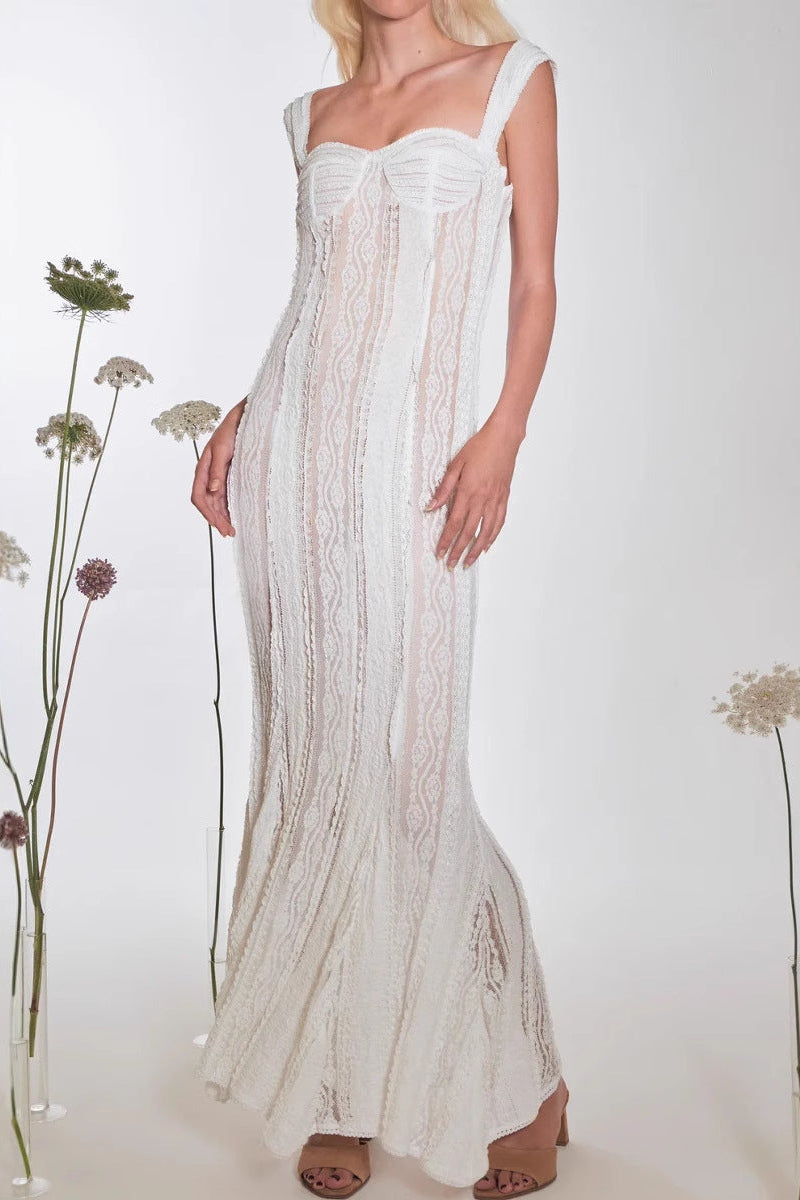 beverly Spaghetti strap lace off-shoulder dress