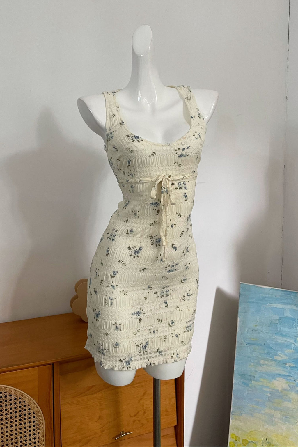 Texture Printed Lace Sleeveless mini Dress