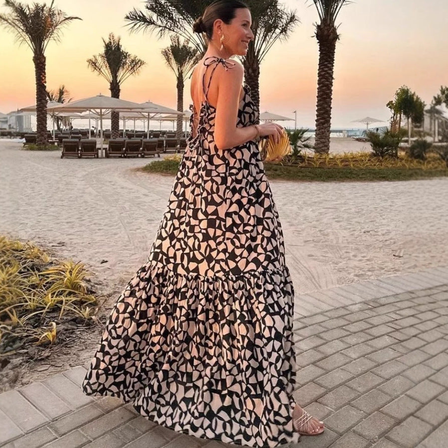 floral Printed backless slip maxi dress