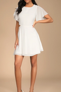 white butterfly sleeve chiffon waist open waist  mini dress