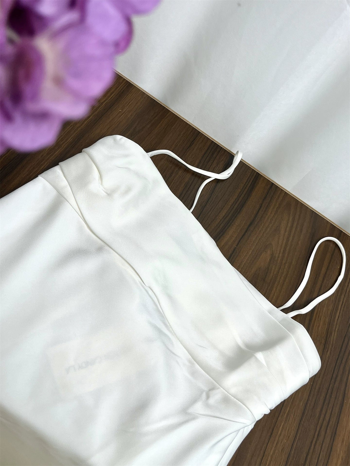 white chest pleated camisole mini dress