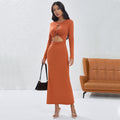 Round neck long sleeve A-line maxi dress