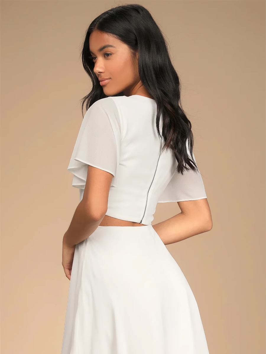 white butterfly sleeve chiffon waist open waist  mini dress