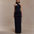 black bandeau sloping shoulder maxi dress