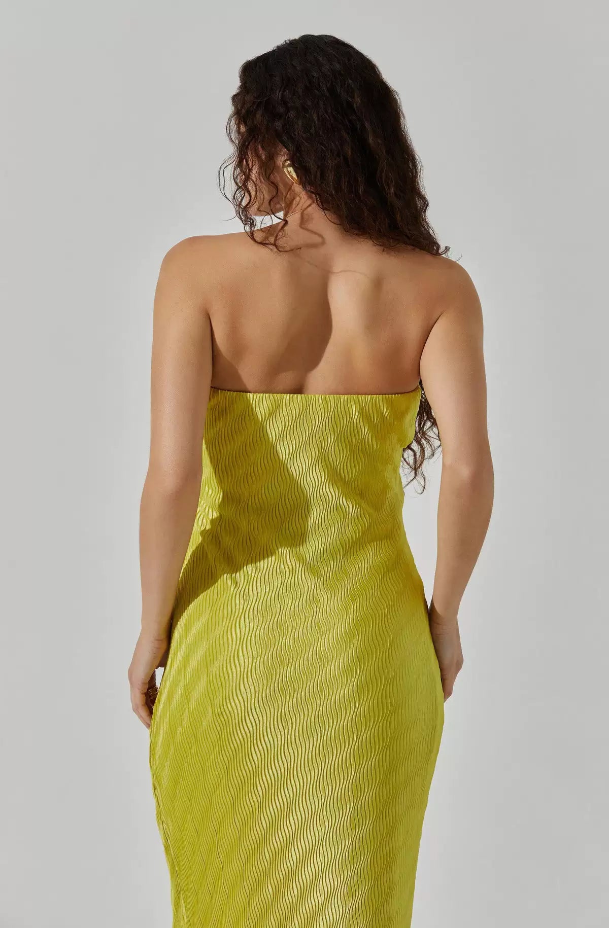 yellow glossy chest wrap dress