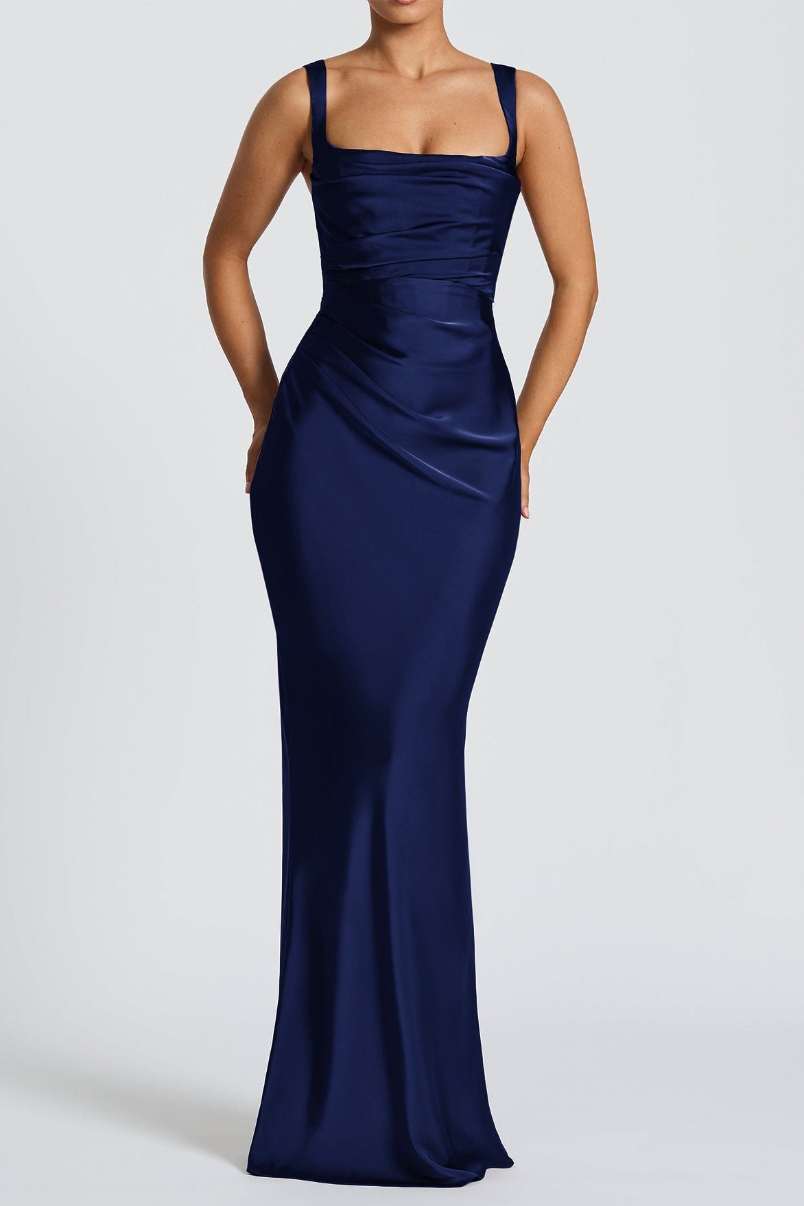 blue suspender hip maxi dress