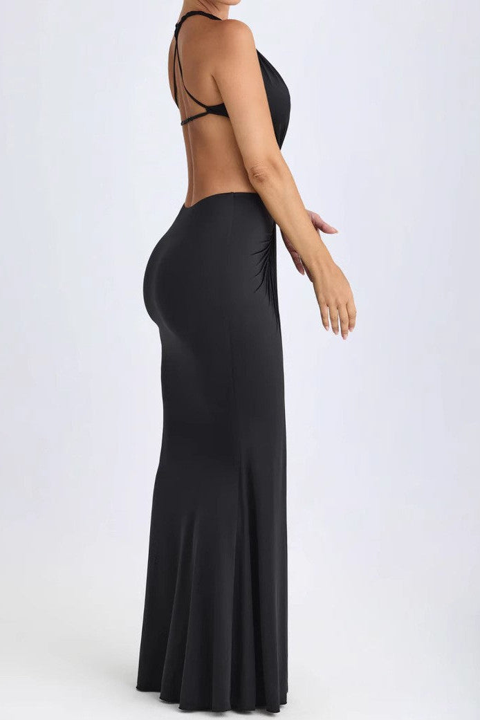 Hollow-out backless deep V-neck dress