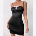 Black satin spaghetti strap mini dress