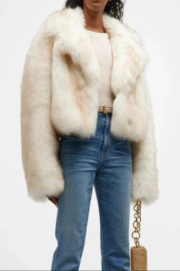faux wool suit collar imitation fur cropped coat