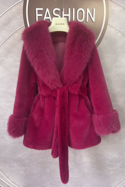 Big Fur Collar Long Mink Faux Fox Coat