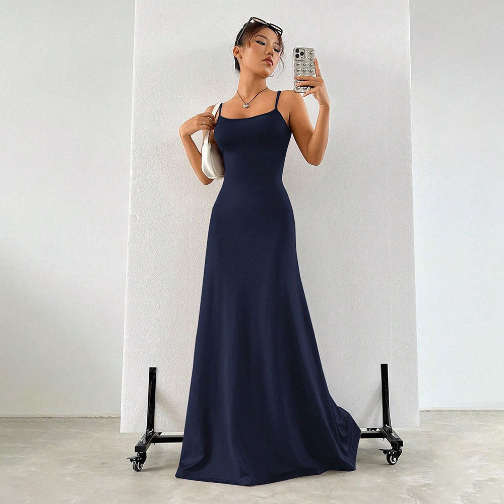 deirdre blue High-waisted halter-neck fitted maxi dress