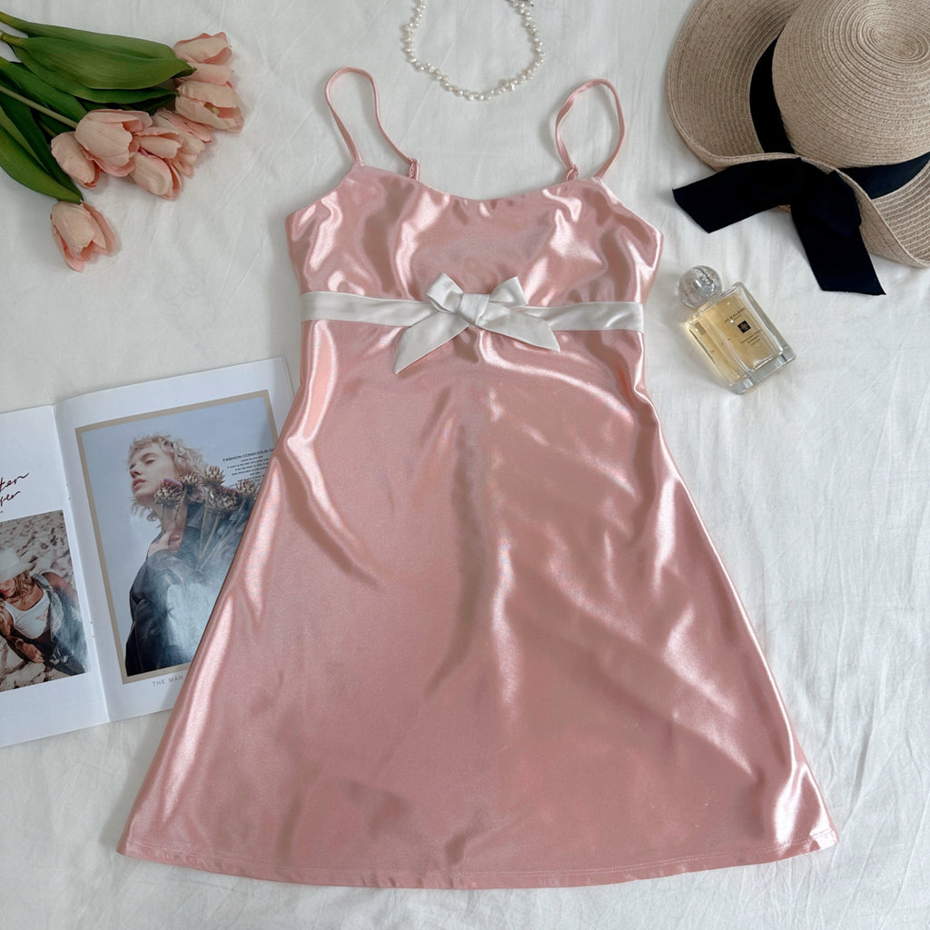 pink silk slip mini dress