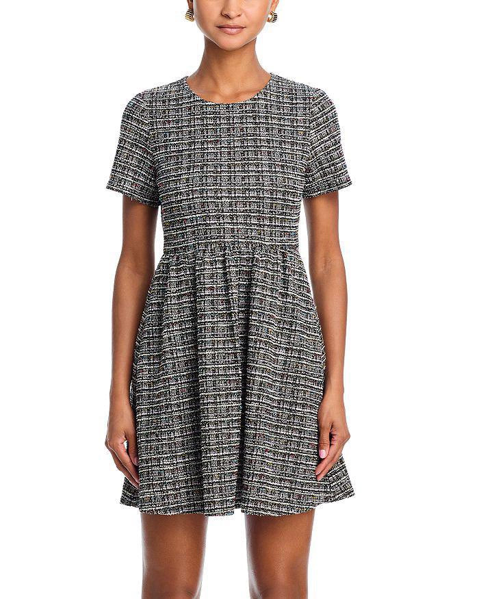 gray tweed short-sleeved mini dress
