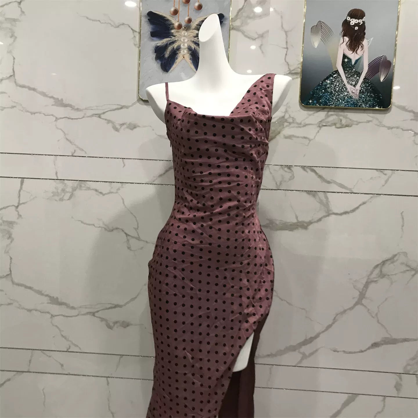 polka dot print swing collar dress
