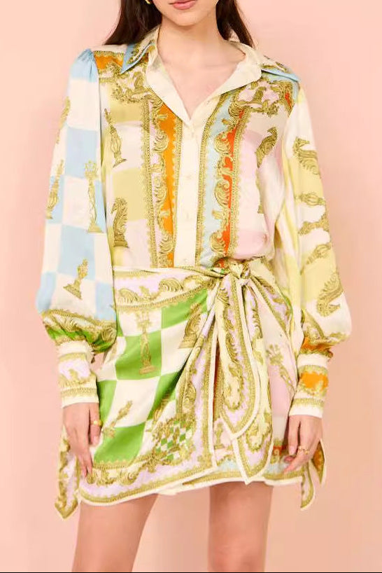 leila Lantern sleeve printed mini dress