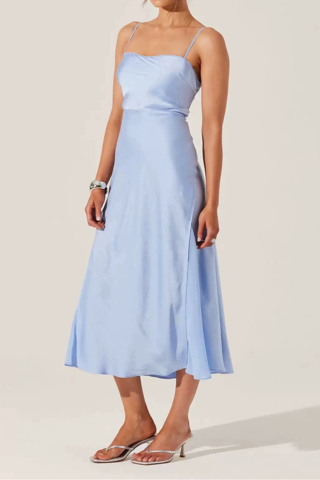 light blue satin panelled large slip dress