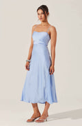 light blue satin panelled large slip dress