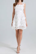 georgia 3d Floral Lace mini Dress in white