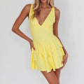 Yellow Backless Mini Dress - Deep V-Neck Strappy Party Dress