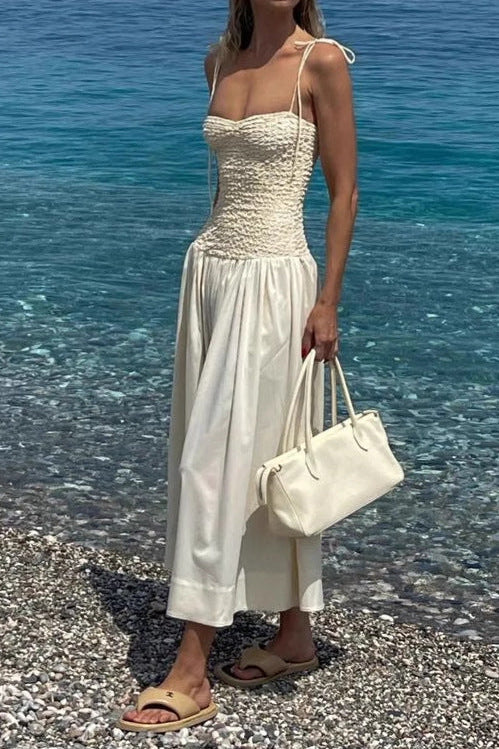 Strapless Fitted Spaghetti Strap Long Dress - white
