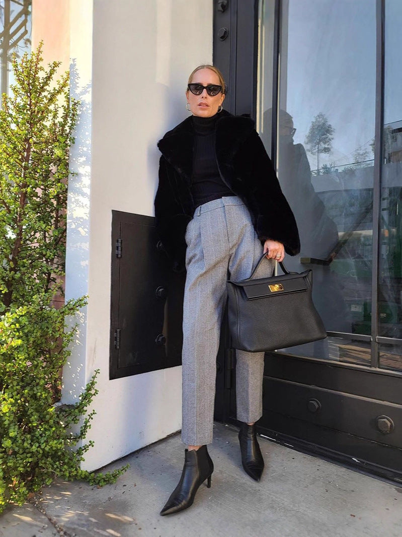 White rabbit fur coat with suit collar