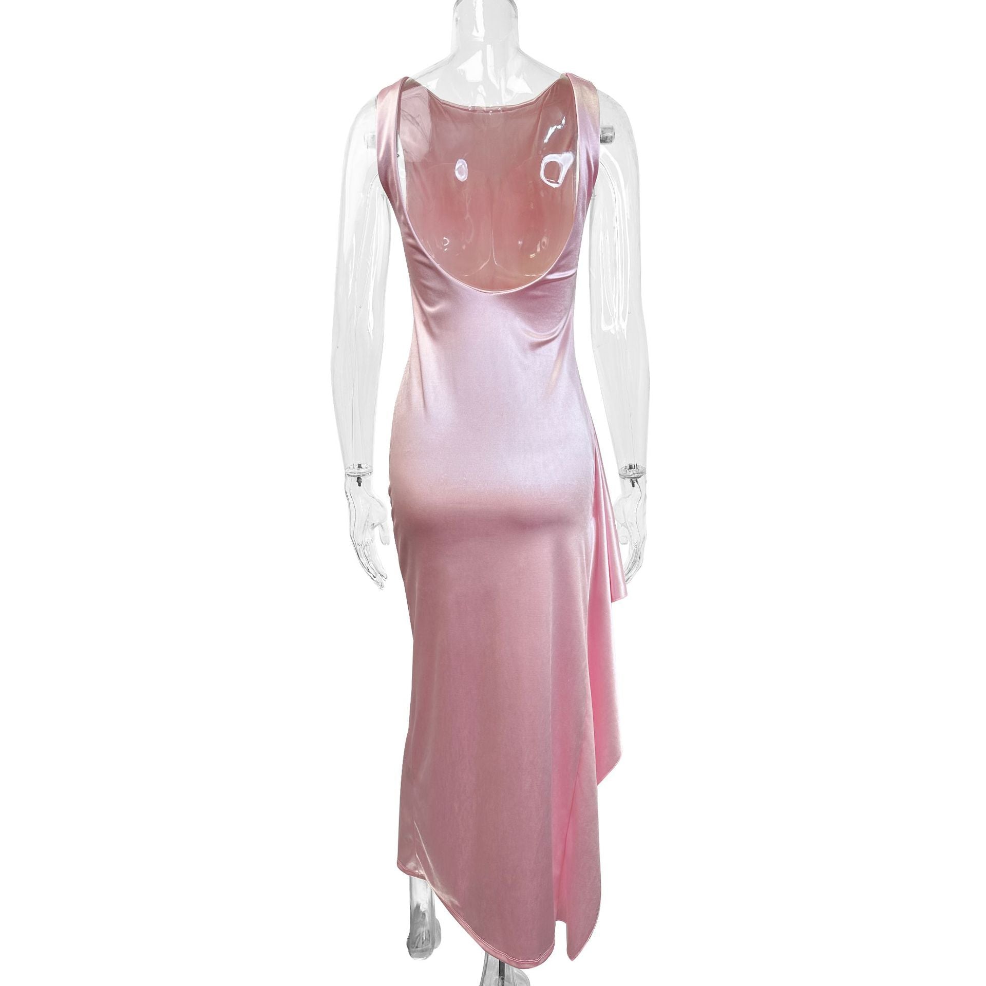 High-slit sleeveless irregular hem backless maxi dress