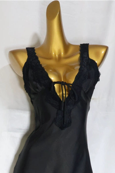 black satin V-neck mini dress
