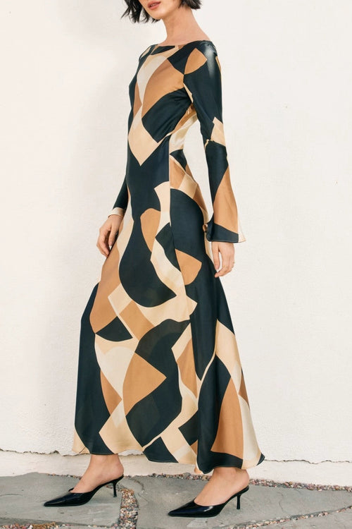 block satin flared sleeve midi dress