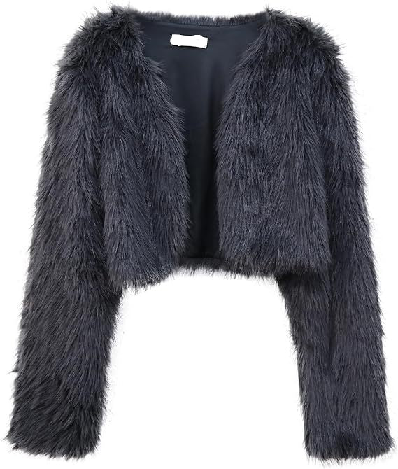 faux fur coat long sleeve collarless jacket