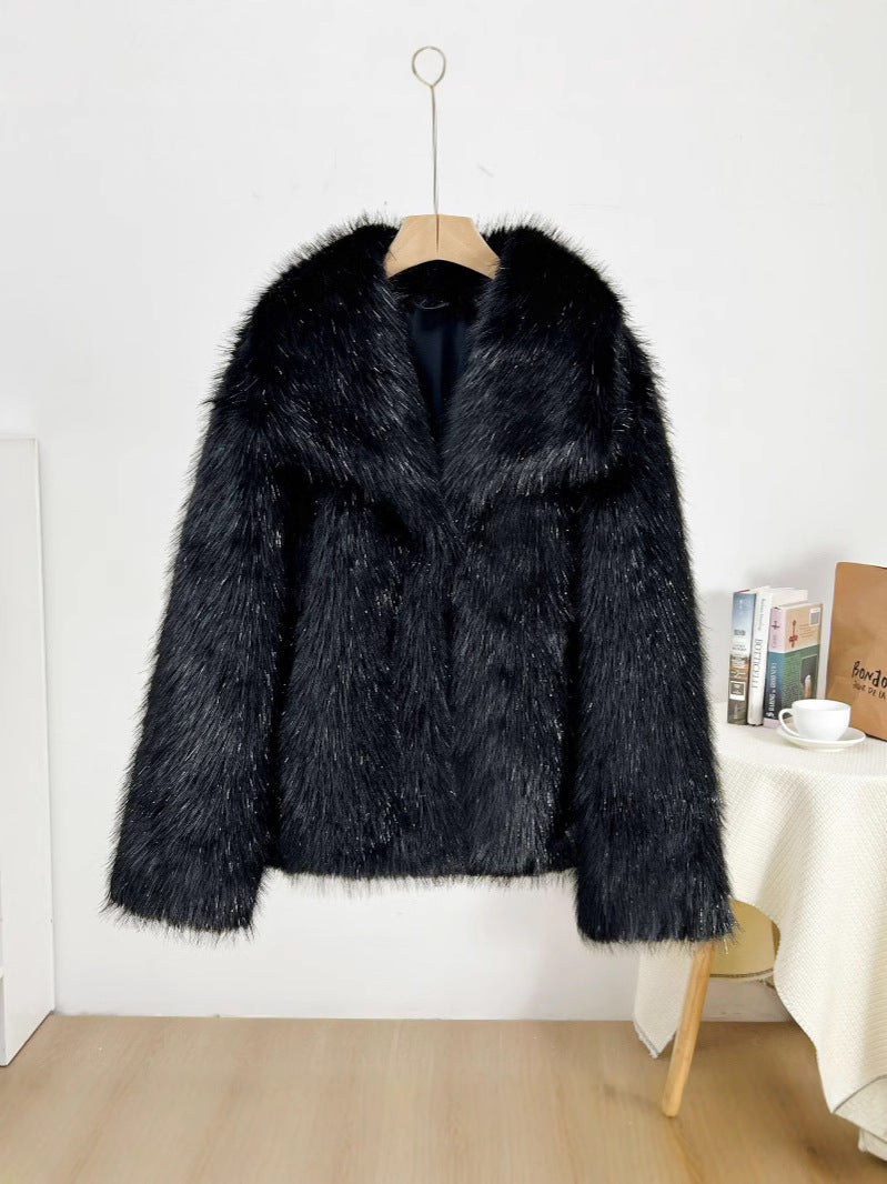 imitation fur large lapel tops wool loose