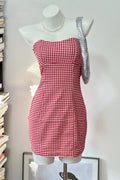 slim bandeau plaid mini dress