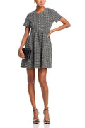 gray tweed short-sleeved mini dress