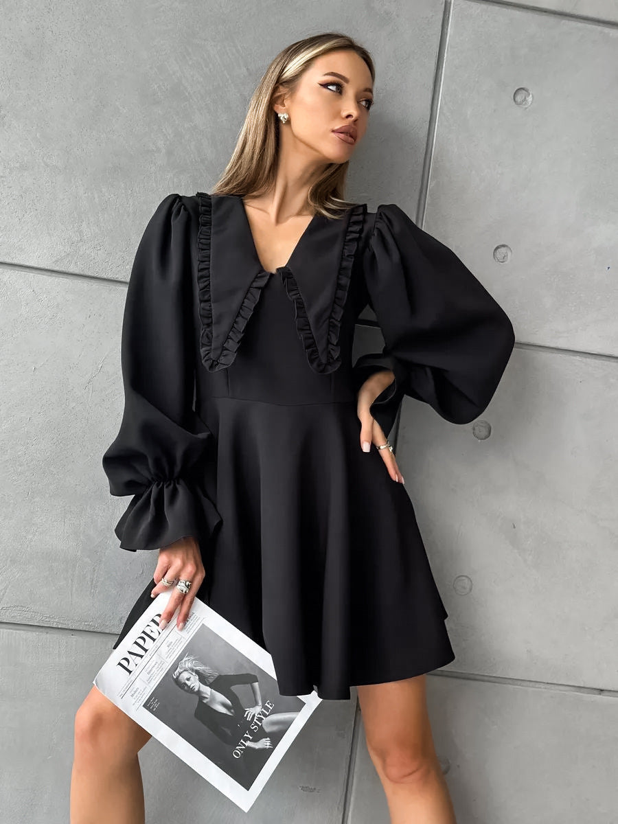 lesley Black flared sleeve mini dress
