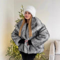 artificial leather fox fur jacket in Gray