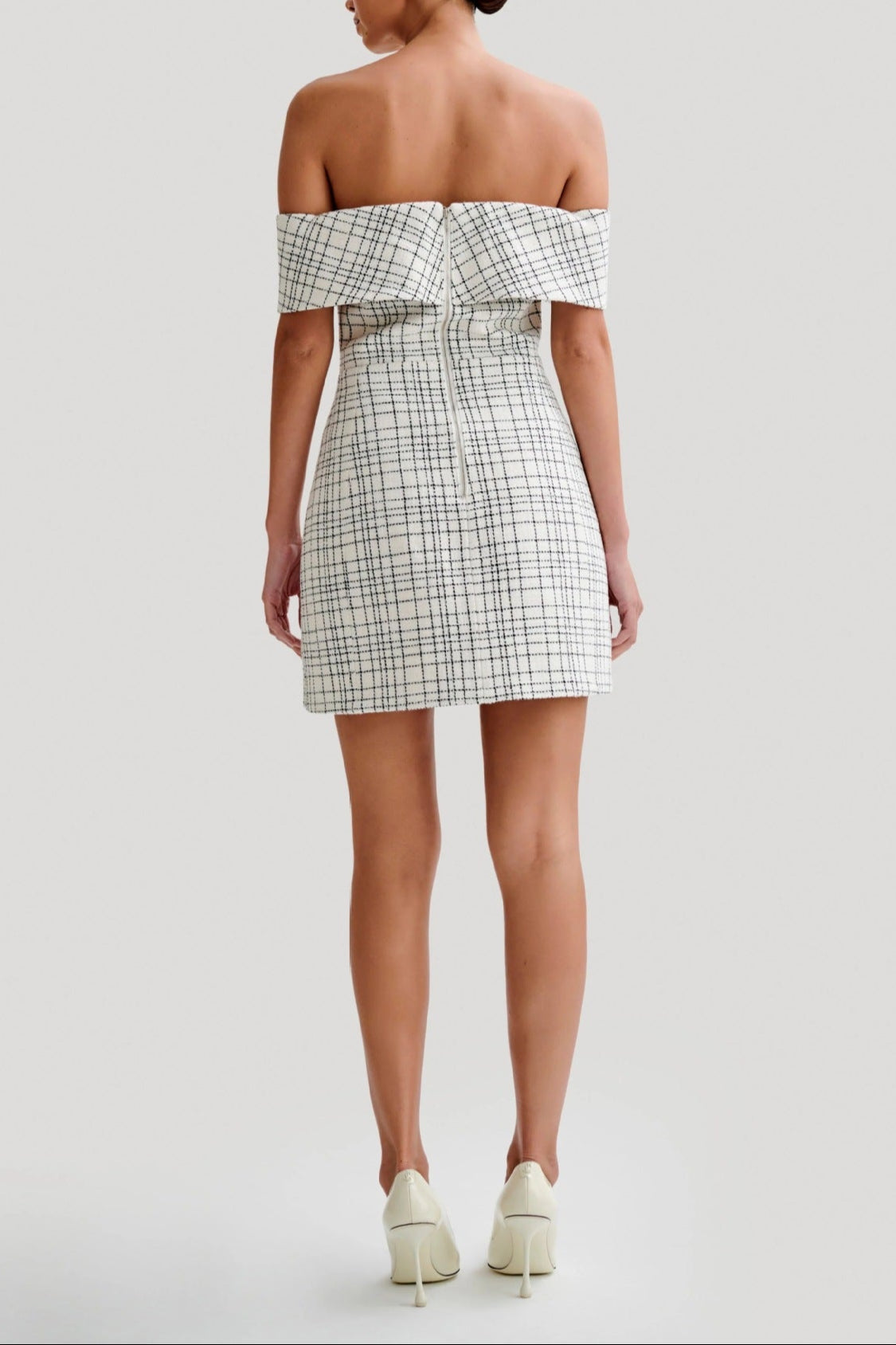 tight plaid A-line one-shoulder dress