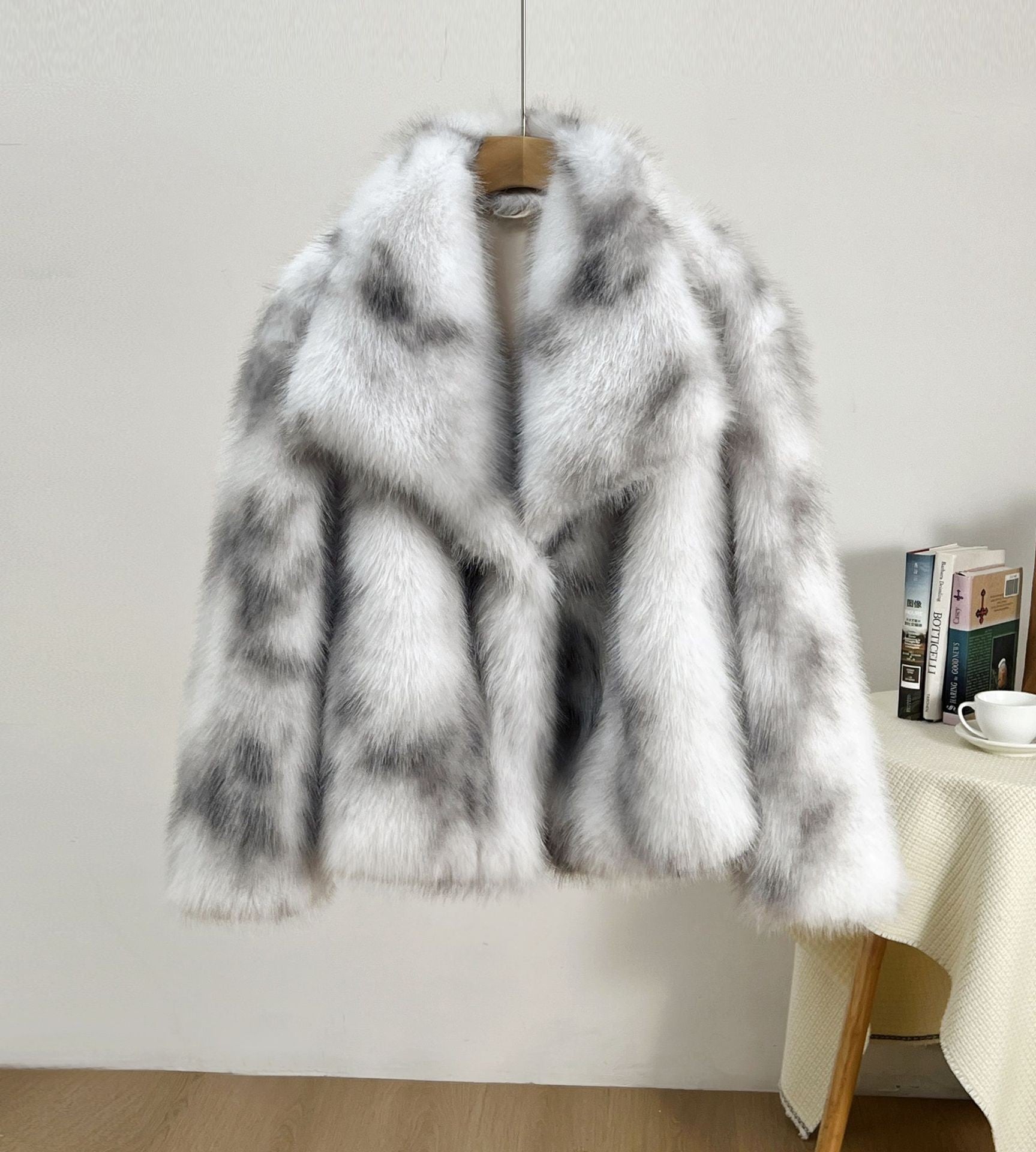 imitation fur large lapel tops wool loose