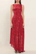 red Lace Backless Jacquard Irregular Dress