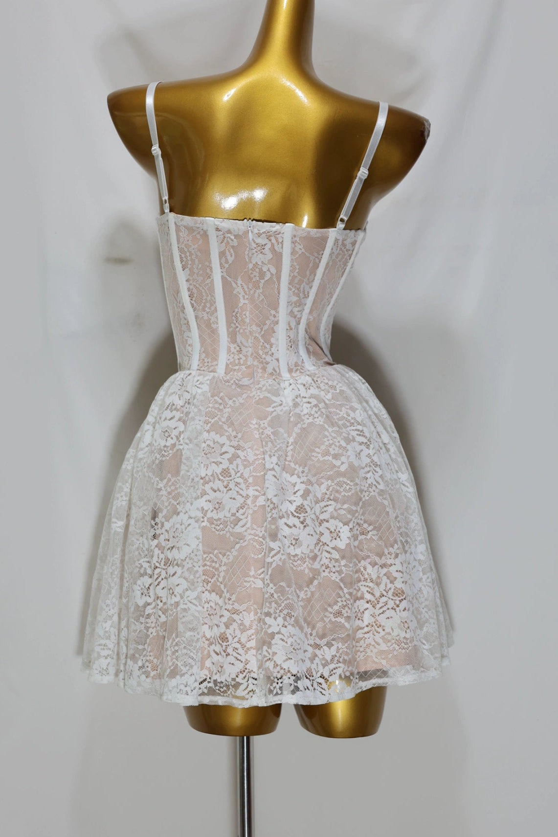 white lace fluffy mini dress