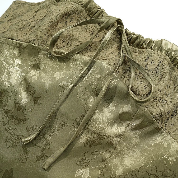 jacquard satin splicing lace resort glossy dress