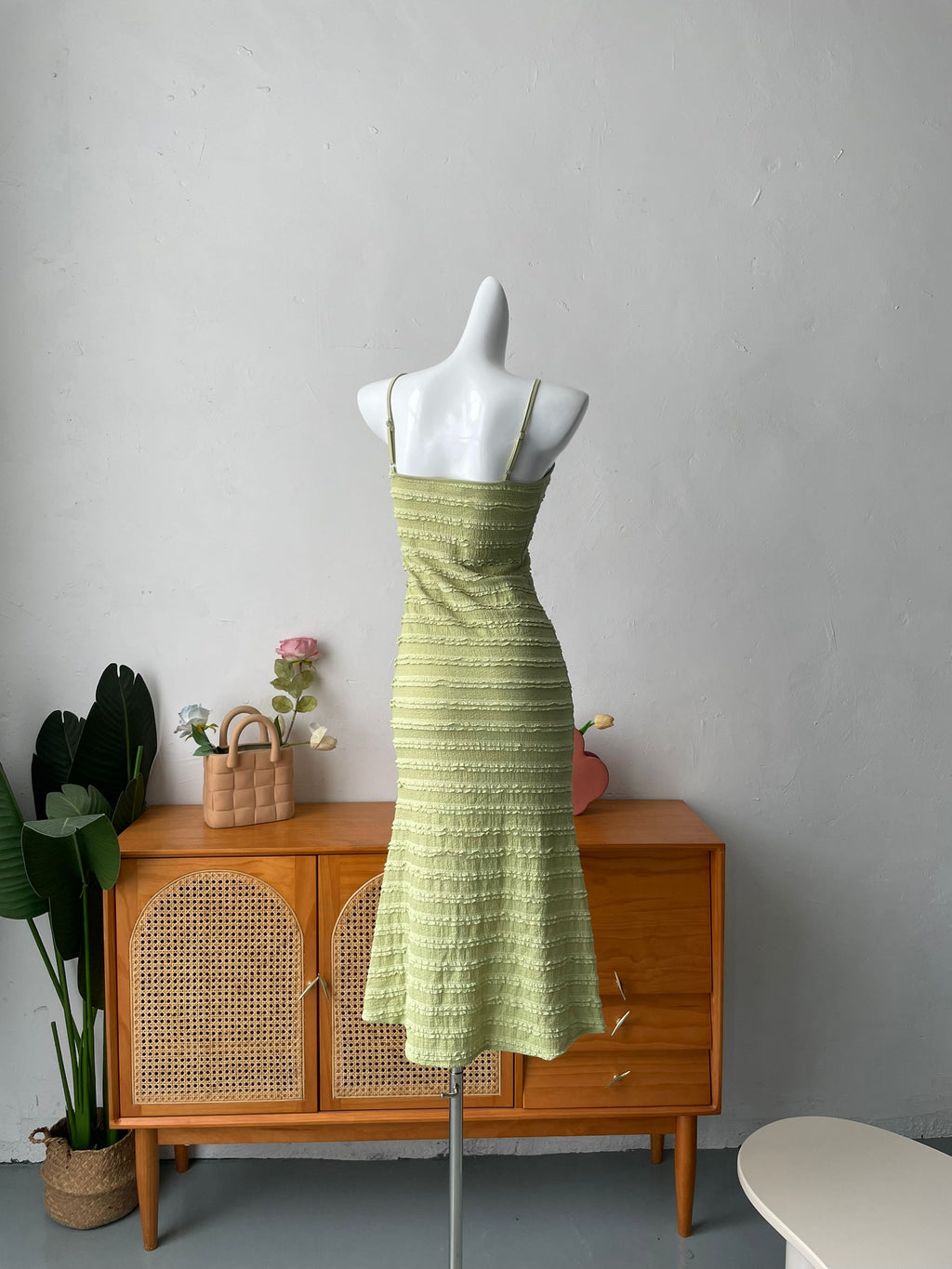 green striped knitted mermaid dress