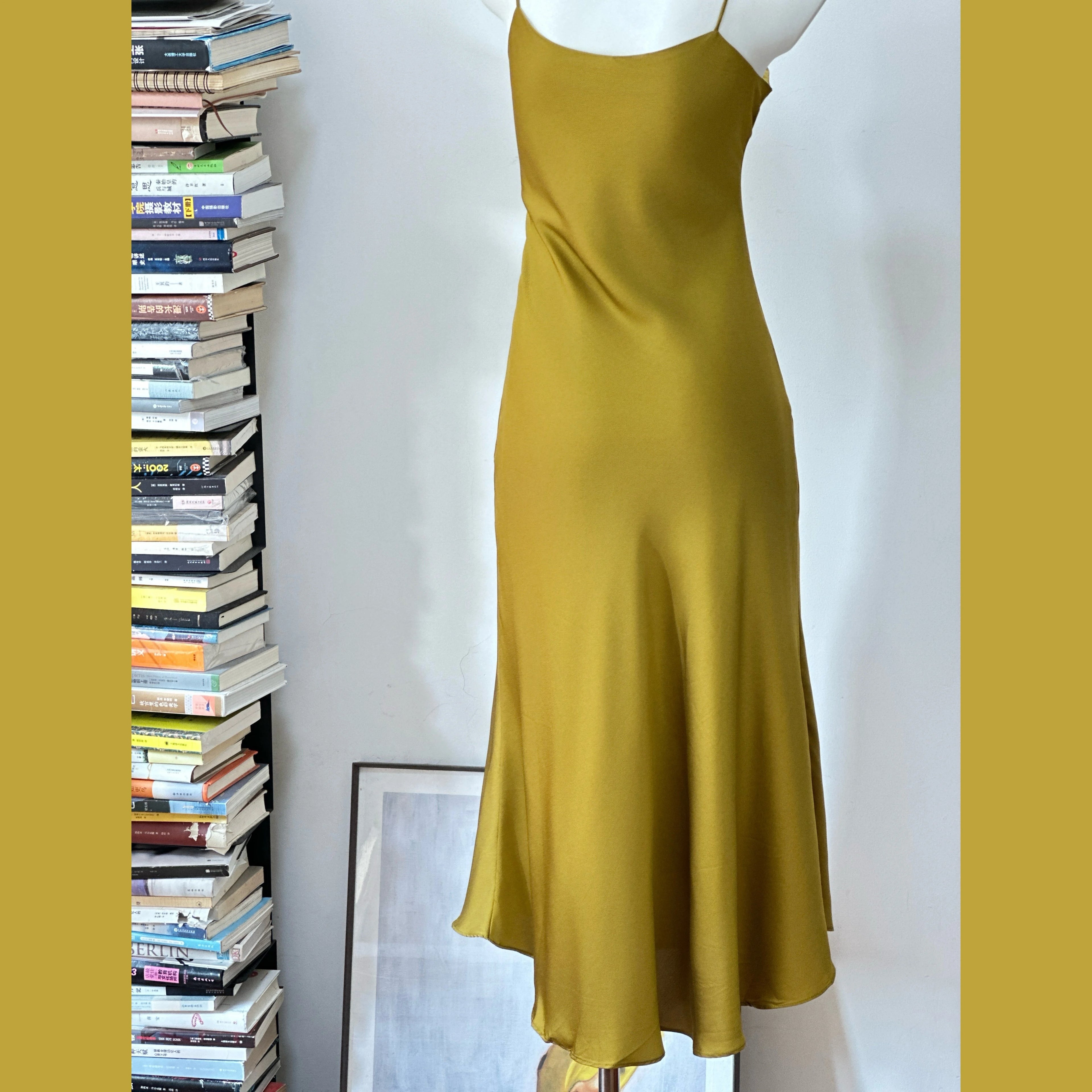 silk V-neck suspender long dress