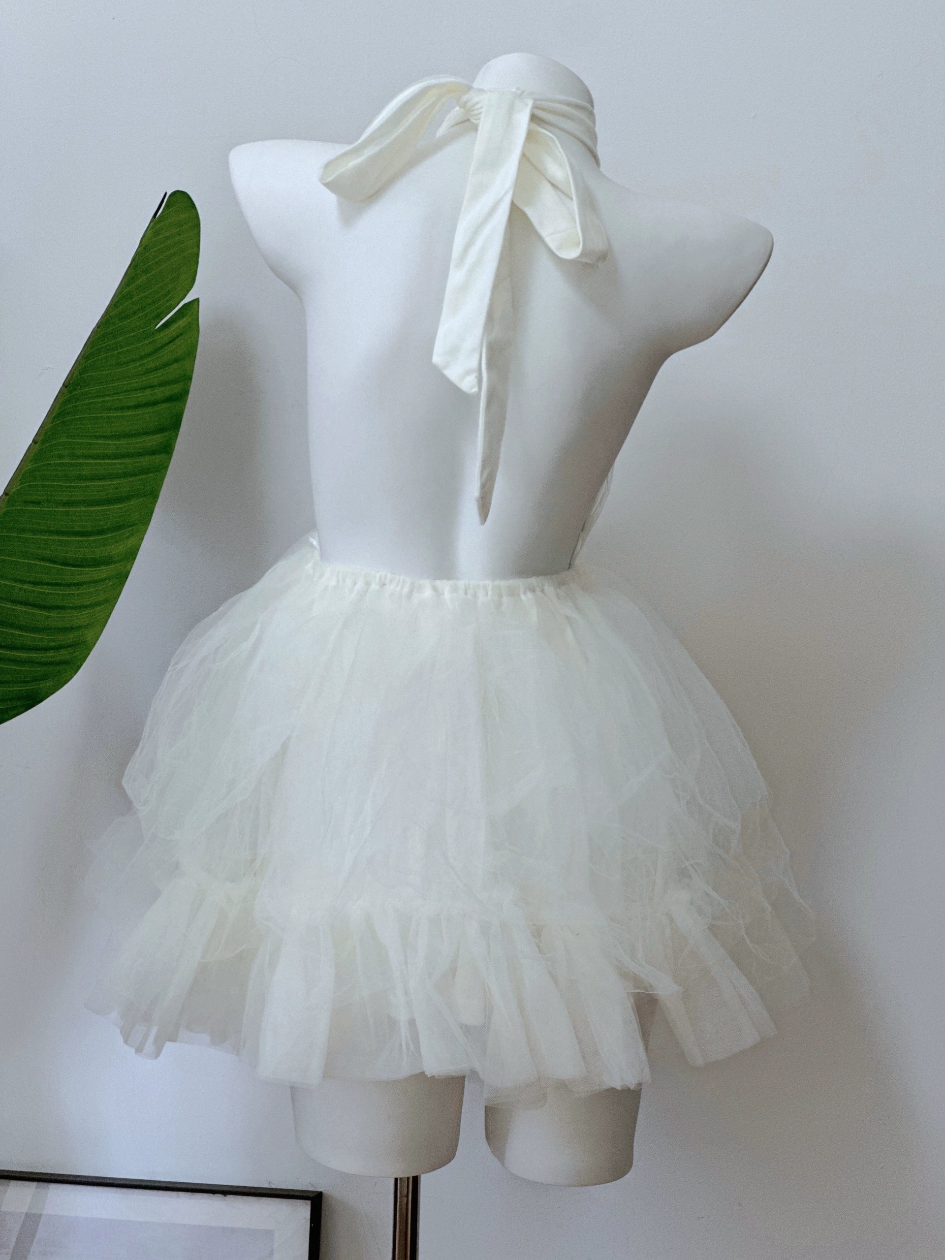 White Mesh Halter Neck Mini Dress